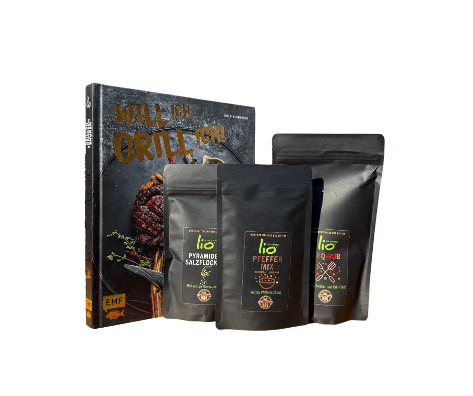 Grill-Starter-Set: BBQ Rub, Pfeffer, Salz & Grillbuch